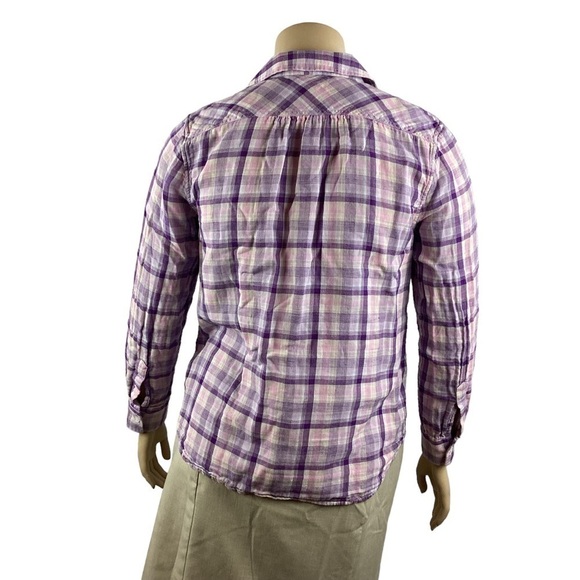 Lands' End Purple Plaid Button Down Top Size 14 - Picture 5 of 7